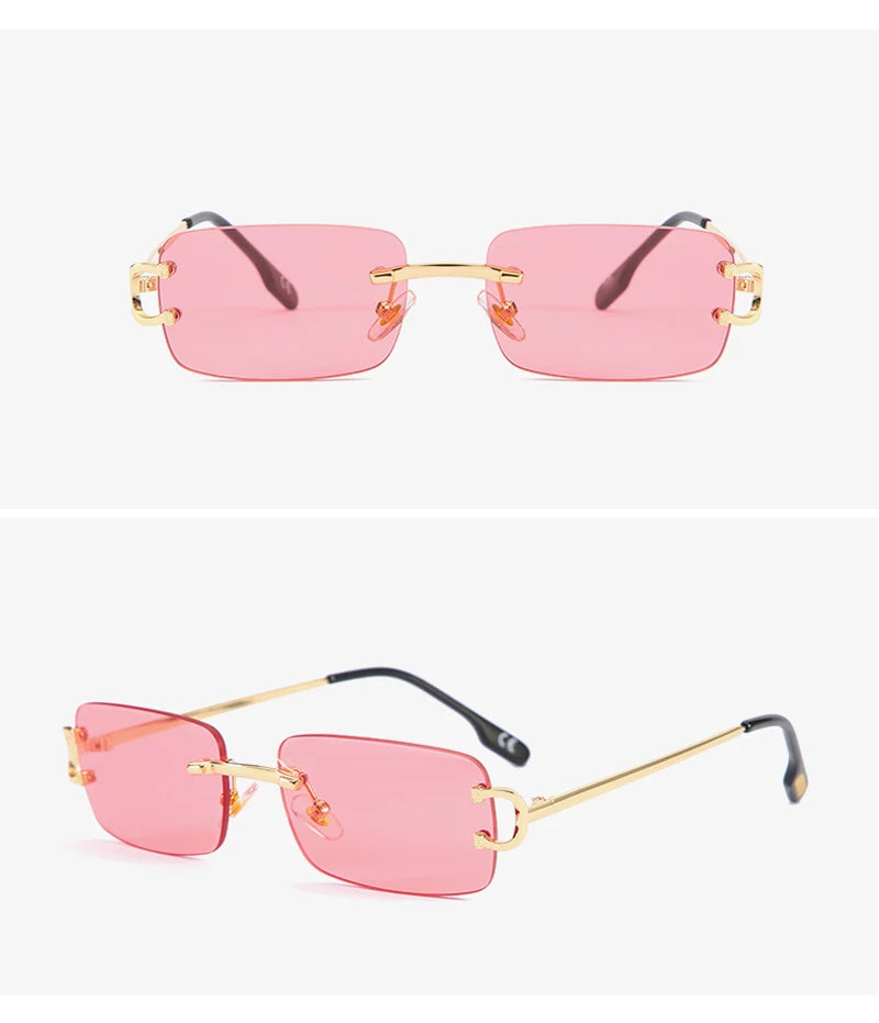 Kachawoo retro rectangular sunglasses rimless male female uv400 small sun glasses fashion blue pink gold metal birthday gifts