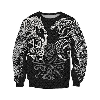 Sudaderas de moda con estampado 3D de lobo Fenrir y tatuaje de dragón por toda la prenda. Sudadera de hombre unisex con cremallera, chaqueta informal DW0220