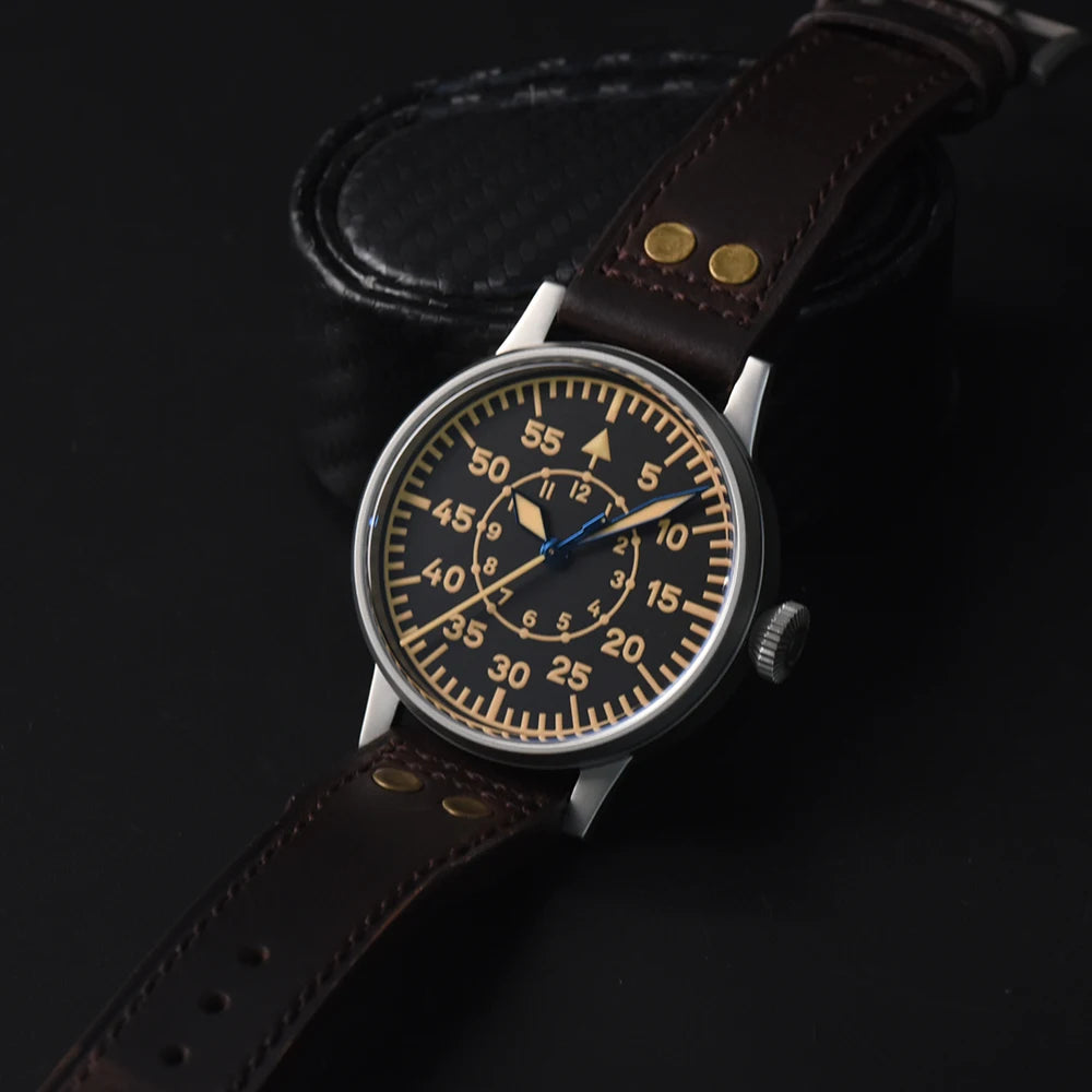 Hruodland 2025 New Pilot Men's Automatic Mechanical Watch PT5000 Sapphire Luminous C3 Stainless Steel Waterproof 10Bar Watch