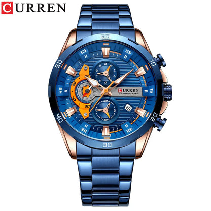 CURREN Men’s Watch – Luxury sports chronograph, quartz movement, all-steel, water-resistant