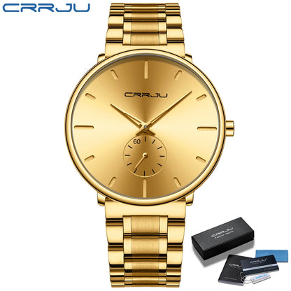 Ceas pentru bărbați CRRJU – Ceas de mână din oțel inoxidabil, stil casual și luxos, rezistent la apă, ceas sport cu cuarț pentru bărbați