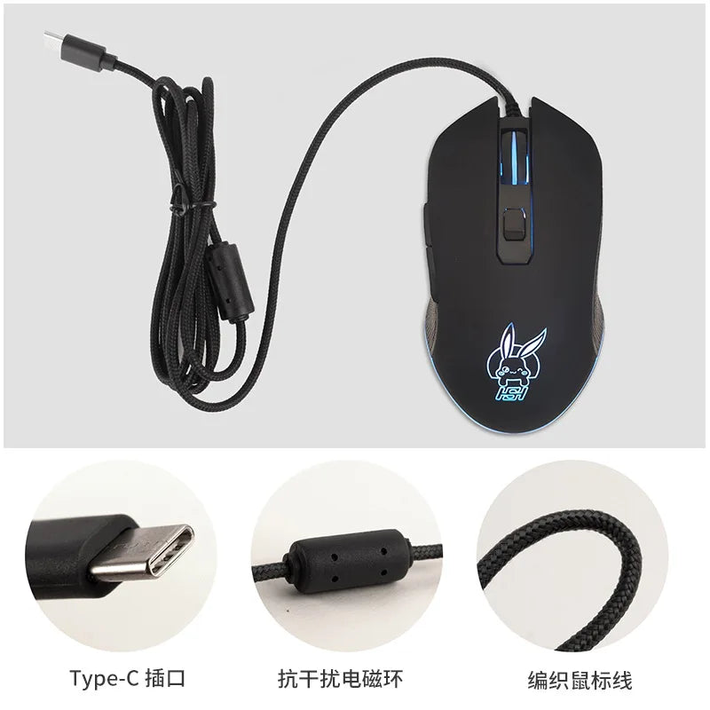 Färgstark lysande USB-C-mus med ljudavstängning för bärbar dator med Type-C – gamingmus