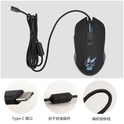 Färgstark lysande USB-C-mus med ljudavstängning för bärbar dator med Type-C – gamingmus
