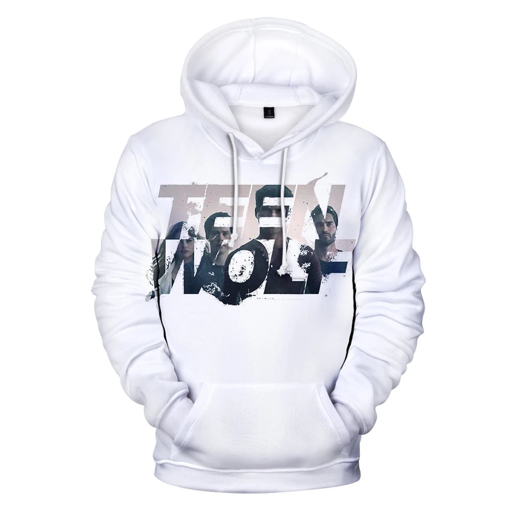 Nowe bluzy z kapturem z nadrukiem 3D inspirowane serialem TV TEEN WOLF – dla mężczyzn, kobiet i dzieci, moda Harajuku, jesienne streetwearowe pulowery hip-hop