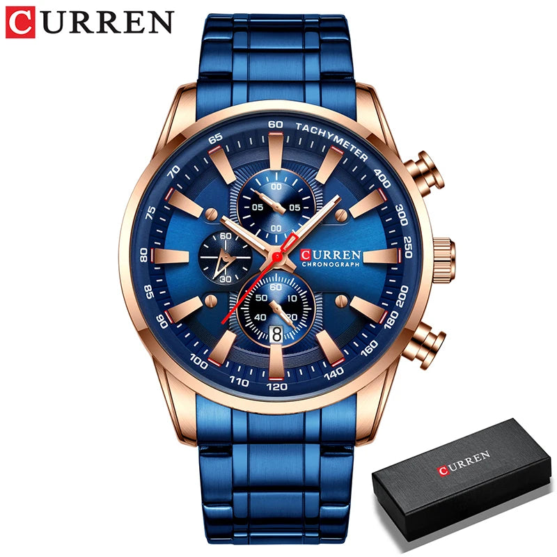 Relógio de homem CURREN – Relógio de quartzo, resistente à água, estilo profissional, cronógrafo, relógio de pulso de luxo de uma grande marca