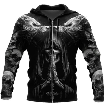 Jesienna moda – bluzy z kapturem z nadrukiem 3D przedstawiającym czaszkę wilka Fenrir na całej powierzchni – męska bluza z kapturem, unisex, zapinana na zamek, swobodna kurtka DW0364