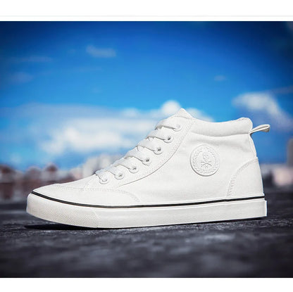 Baskets montantes en toile pour hommes, chaussures de Skate décontractées à lacets, toutes noires, pour étudiants, semelle plate, chaussures de Sport confortables