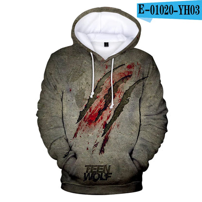 Nowe bluzy z kapturem z nadrukiem 3D inspirowane serialem TV TEEN WOLF – dla mężczyzn, kobiet i dzieci, moda Harajuku, jesienne streetwearowe pulowery hip-hop