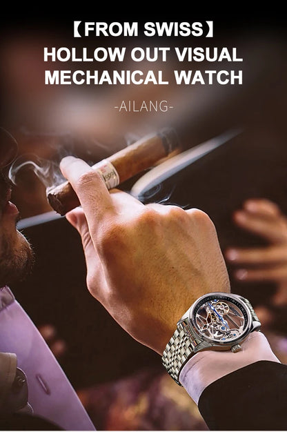 AILANG Skeleton Mechanical Mens Watches Top Brand Luxury Steampunk Transparent Hollow Automatic Watch Relogio Masculino 8625