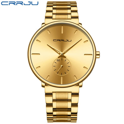 Ceas pentru bărbați CRRJU – Ceas de mână din oțel inoxidabil, stil casual și luxos, rezistent la apă, ceas sport cu cuarț pentru bărbați