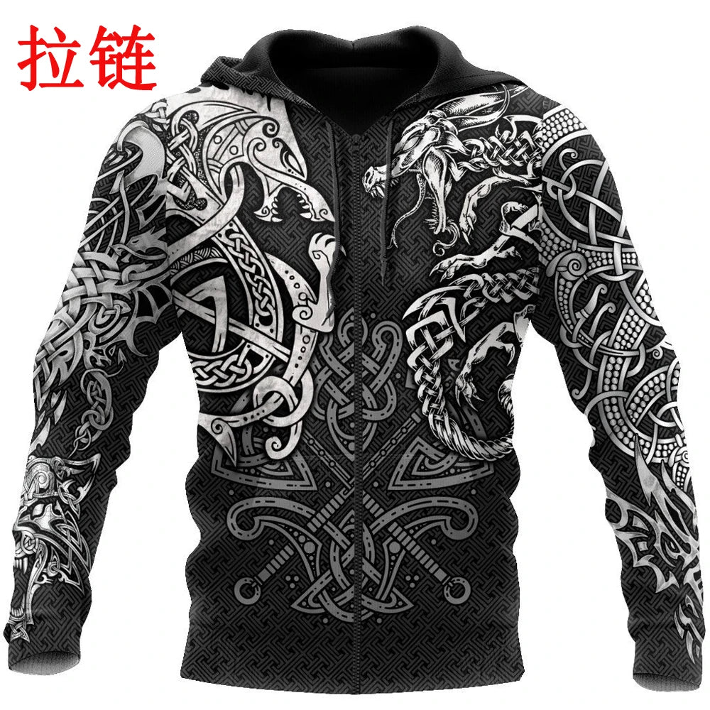 Sudaderas de moda con estampado 3D de lobo Fenrir y tatuaje de dragón por toda la prenda. Sudadera de hombre unisex con cremallera, chaqueta informal DW0220