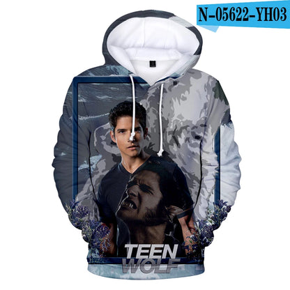 Nowe bluzy z kapturem z nadrukiem 3D inspirowane serialem TV TEEN WOLF – dla mężczyzn, kobiet i dzieci, moda Harajuku, jesienne streetwearowe pulowery hip-hop