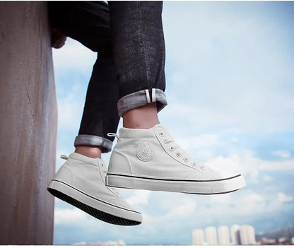 Baskets montantes en toile pour hommes, chaussures de Skate décontractées à lacets, toutes noires, pour étudiants, semelle plate, chaussures de Sport confortables