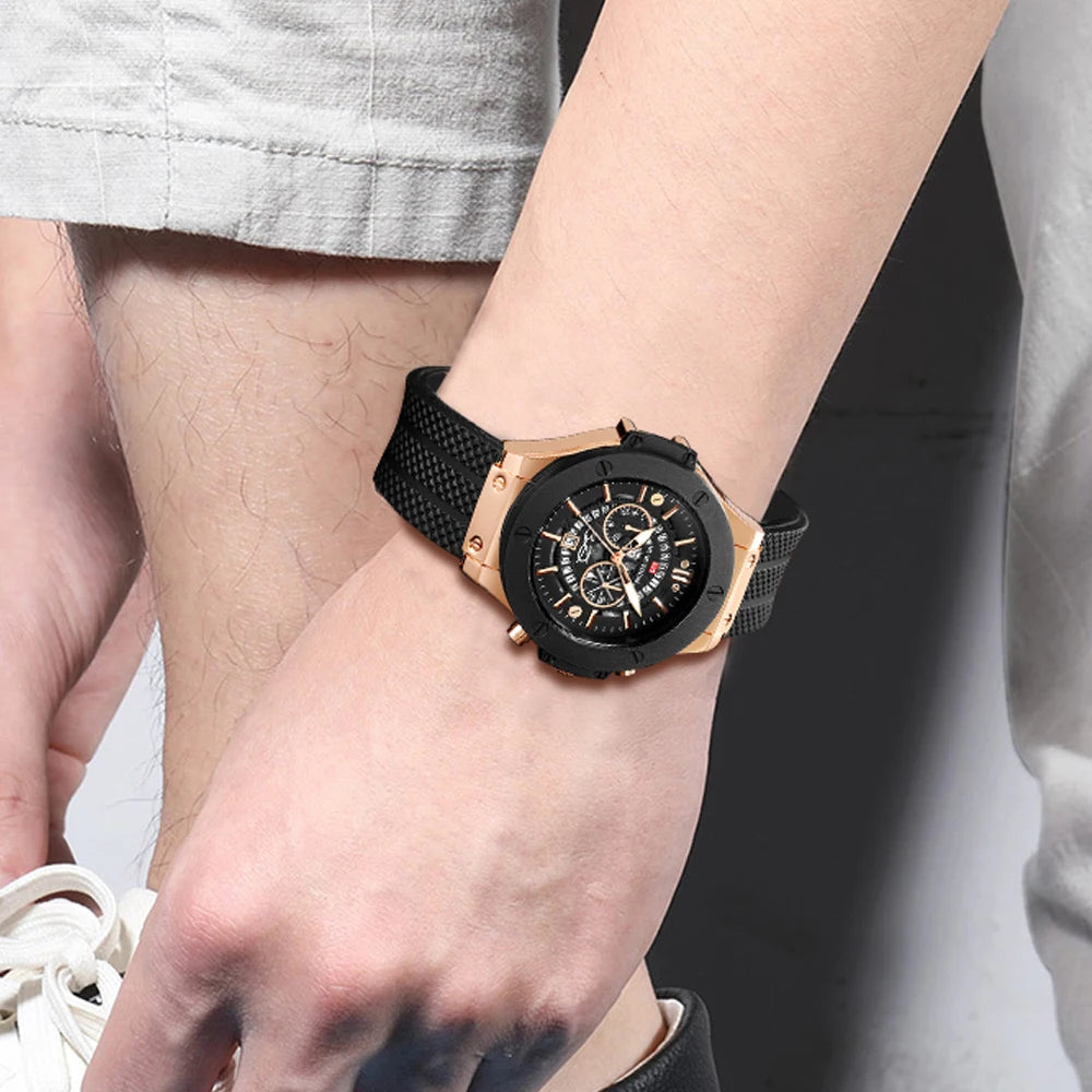 Herenhorloge Luxe Sport Siliconenband Japans uurwerk Kalender Kwarts Waterdicht horloge Relogio Masculino