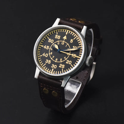 Hruodland 2025 New Pilot Men's Automatic Mechanical Watch PT5000 Sapphire Luminous C3 Stainless Steel Waterproof 10Bar Watch