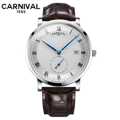 Carnival Brand Luxury Business Watch Fashion Waterproof Rose Gold Silver Calendar Automatic Mechanical Wristwatch For Men Reloj