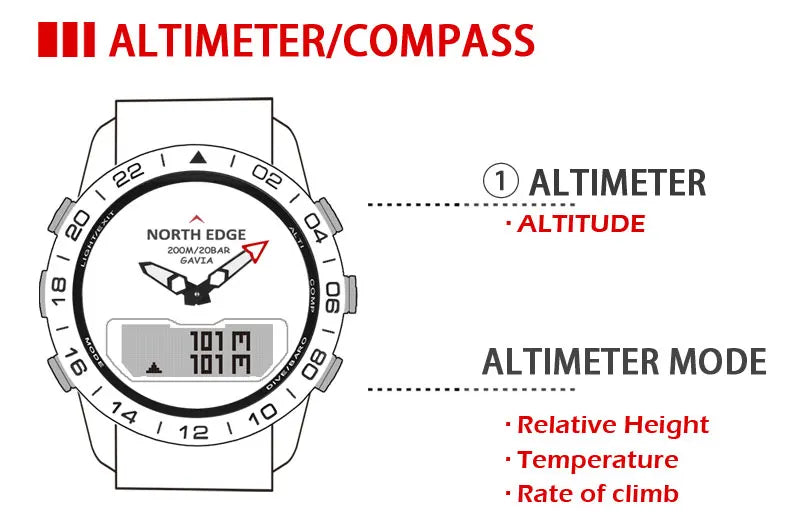 NORTH EDGE Mens Dive Watch Military Army Luxury Full Steel Smartwatch Compass Altimeter Barometer Digital Clock Waterproof 200m