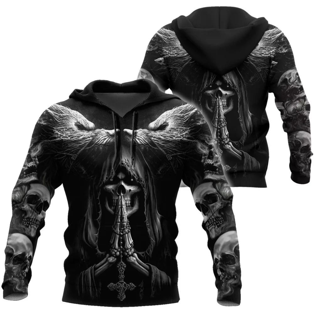 Jesienna moda – bluzy z kapturem z nadrukiem 3D przedstawiającym czaszkę wilka Fenrir na całej powierzchni – męska bluza z kapturem, unisex, zapinana na zamek, swobodna kurtka DW0364