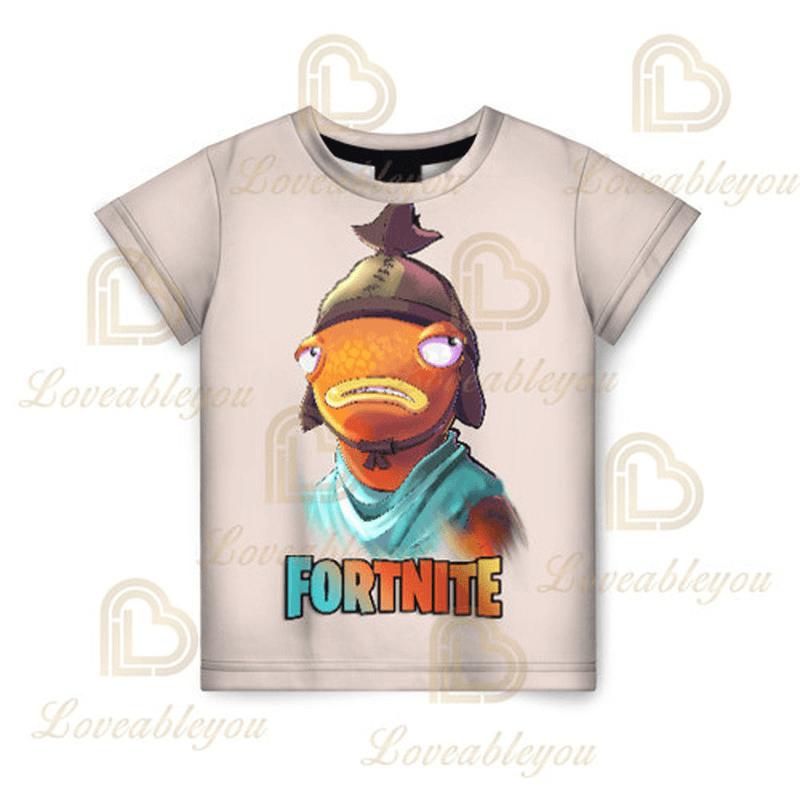 T-shirt infantil de verão Cartoon Fortnite com impressão 3D, para meninos e meninas, estilo streetwear, roupa para adultos e crianças, t-shirt divertida com gola redonda