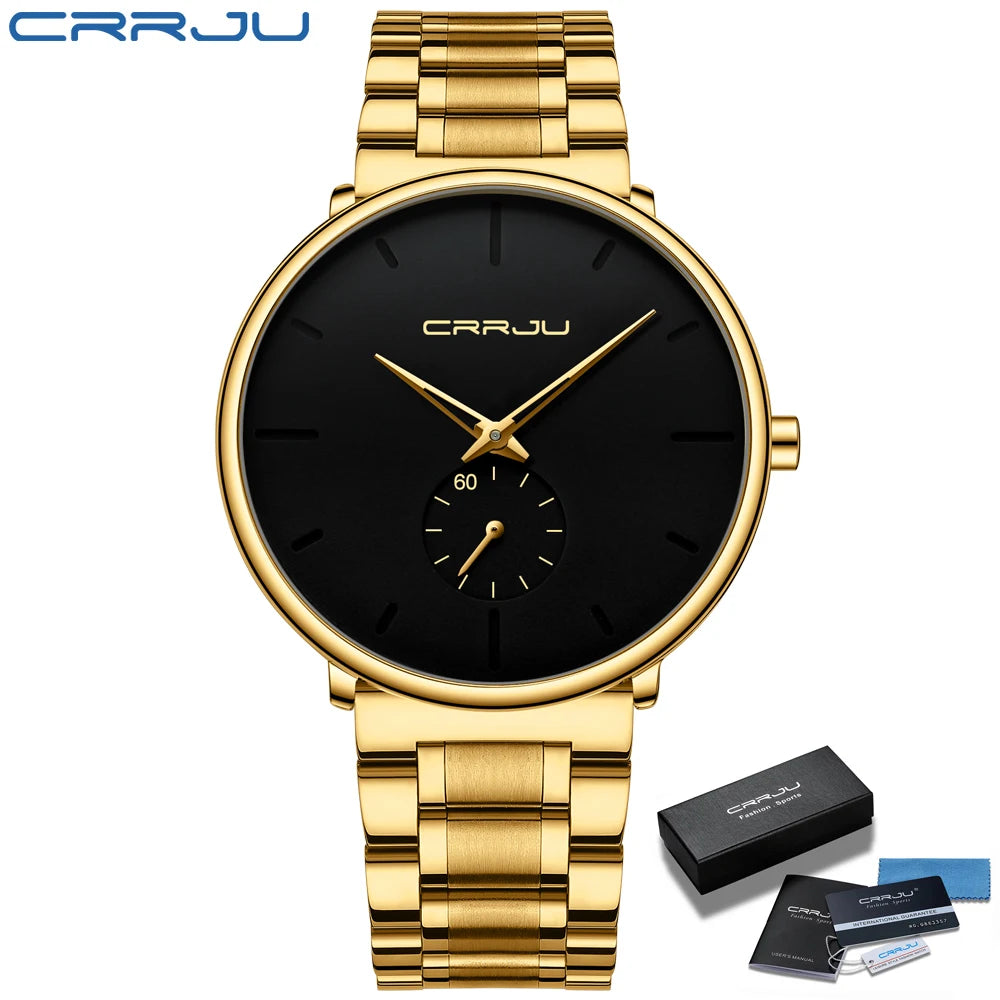 Ceas pentru bărbați CRRJU – Ceas de mână din oțel inoxidabil, stil casual și luxos, rezistent la apă, ceas sport cu cuarț pentru bărbați