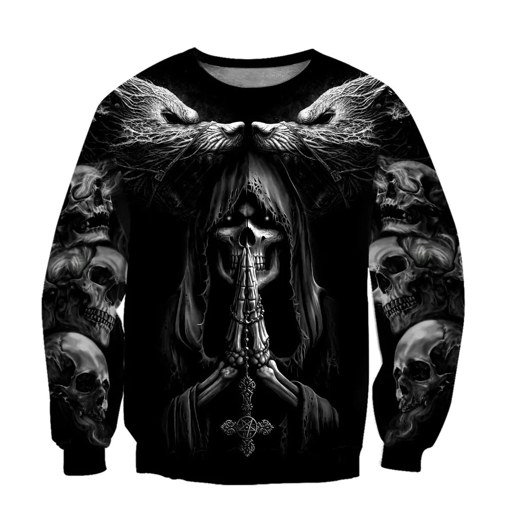 Jesienna moda – bluzy z kapturem z nadrukiem 3D przedstawiającym czaszkę wilka Fenrir na całej powierzchni – męska bluza z kapturem, unisex, zapinana na zamek, swobodna kurtka DW0364