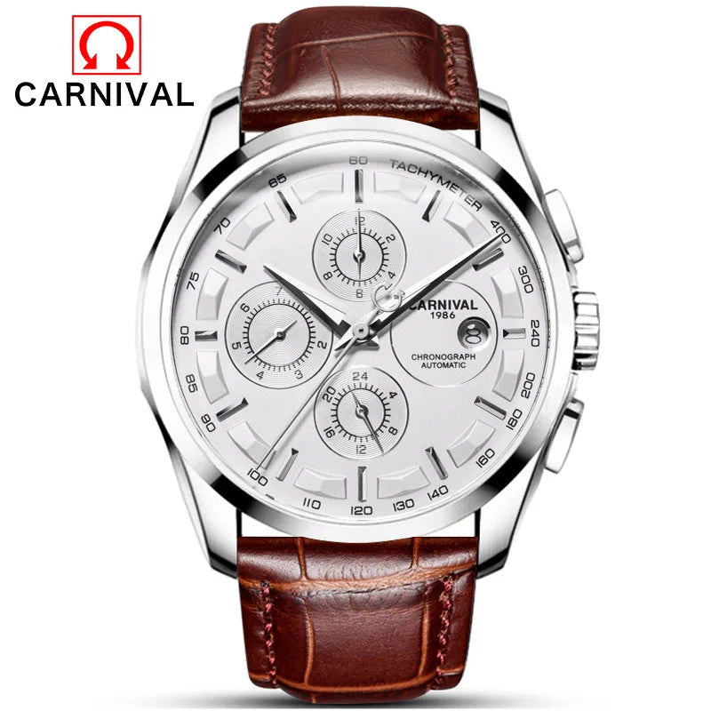 Men's Watch New Carnival Automatic Watches Men Business Mechanical Clock Leather Strap Waterproof Luxury Brand Clock