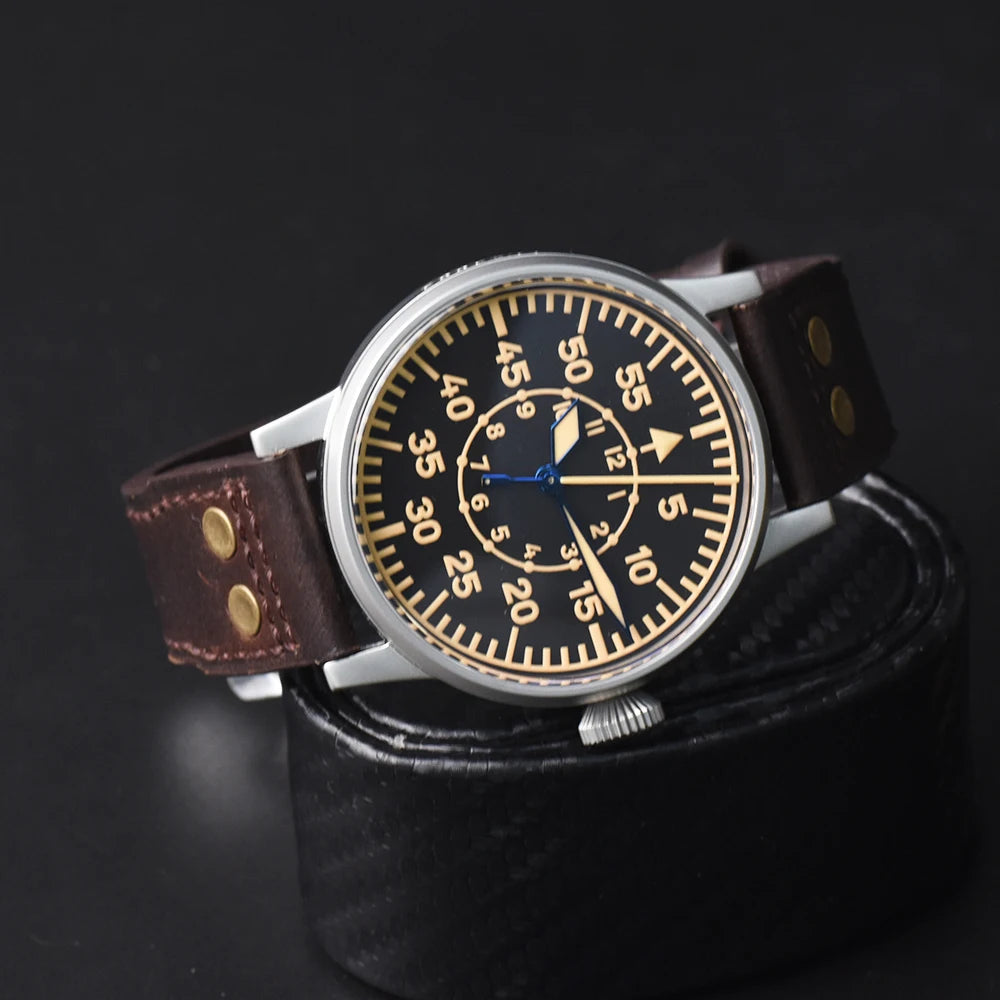 Hruodland Pilot Men's Automatic Mechanical Watch Pt5000 Sapphire Luminous C3 Stainless Steel Waterproof 10Bar reloj hombre