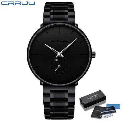 Ceas pentru bărbați CRRJU – Ceas de mână din oțel inoxidabil, stil casual și luxos, rezistent la apă, ceas sport cu cuarț pentru bărbați
