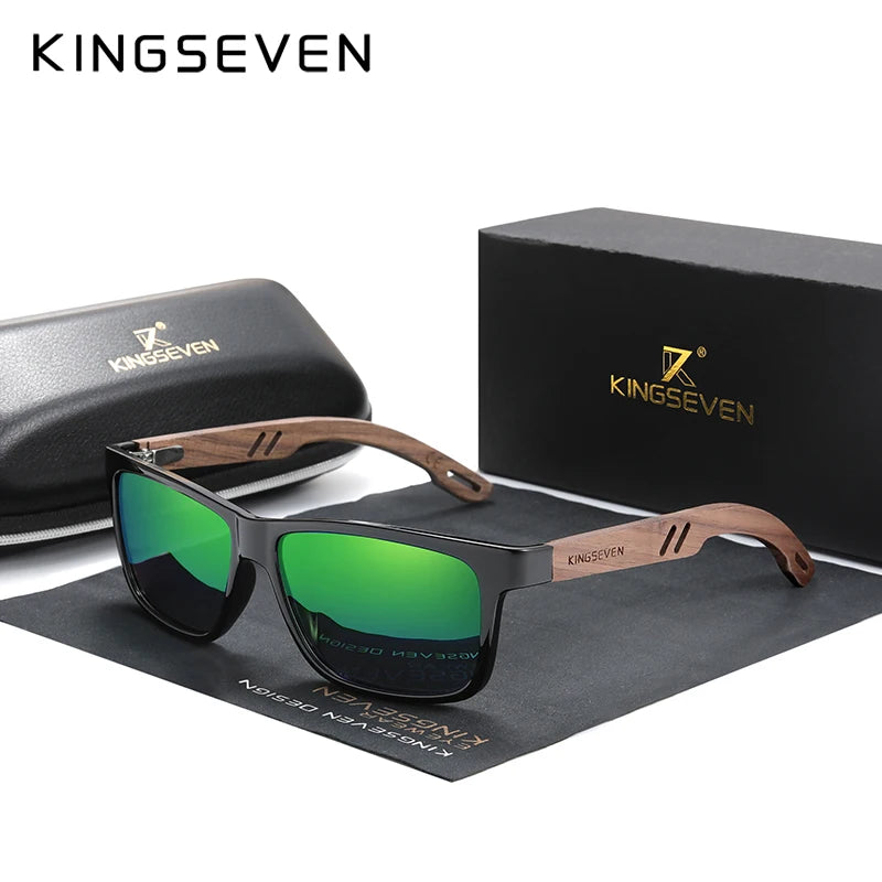 KINGSEVEN 100% Polarized Vintage Men Wooden Sunglasses Wood UV400 Protection Fashion Square Sun glasses Women  Gafas De sol
