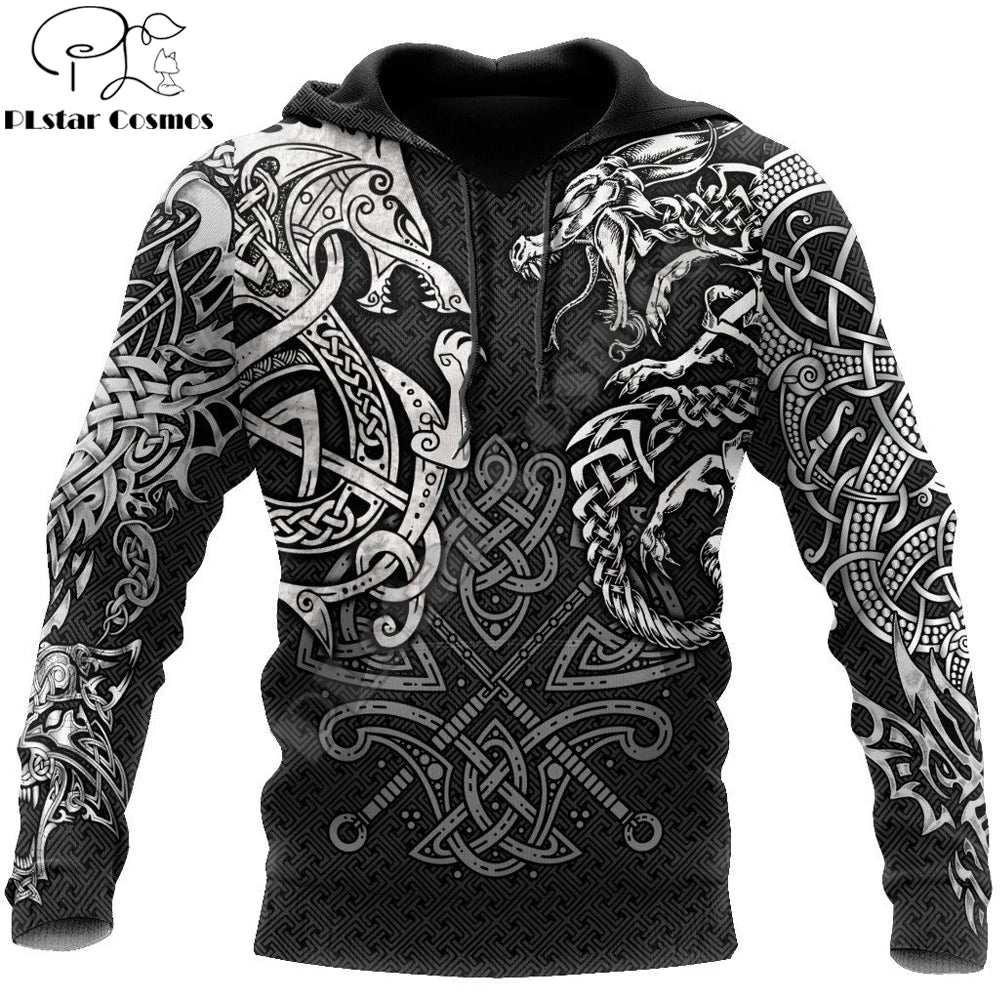 Sudaderas de moda con estampado 3D de lobo Fenrir y tatuaje de dragón por toda la prenda. Sudadera de hombre unisex con cremallera, chaqueta informal DW0220