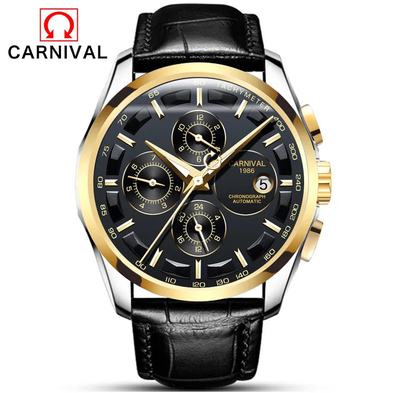 Men's Watch New Carnival Automatic Watches Men Business Mechanical Clock Leather Strap Waterproof Luxury Brand Clock