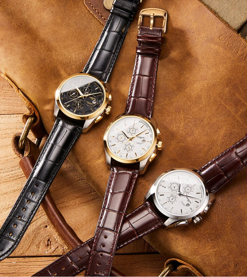 Men's Watch New Carnival Automatic Watches Men Business Mechanical Clock Leather Strap Waterproof Luxury Brand Clock