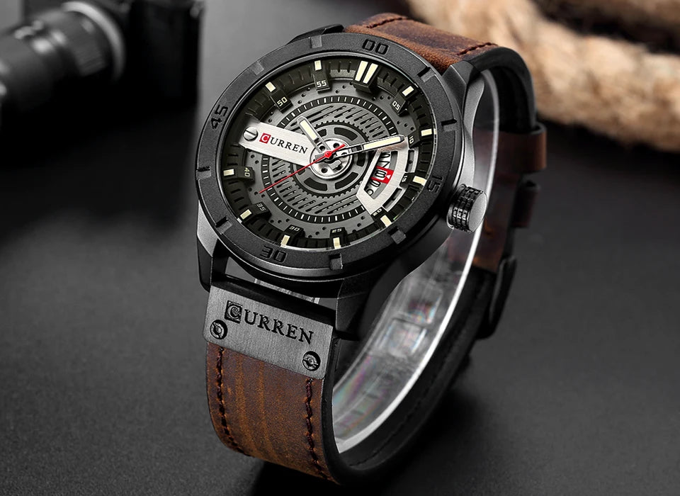 Luxe horlogemerk CURREN: militaire sporthorloges voor heren, quartzhorloge met datum, casual leren polshorloge voor heren, Relogio Masculino