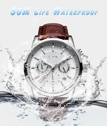 2025 New Men's Watches LIGE Top Brand Luxury Leather Casual Quartz Watch Men's Sport Waterproof Clock Watch Relogio Masculino+Box