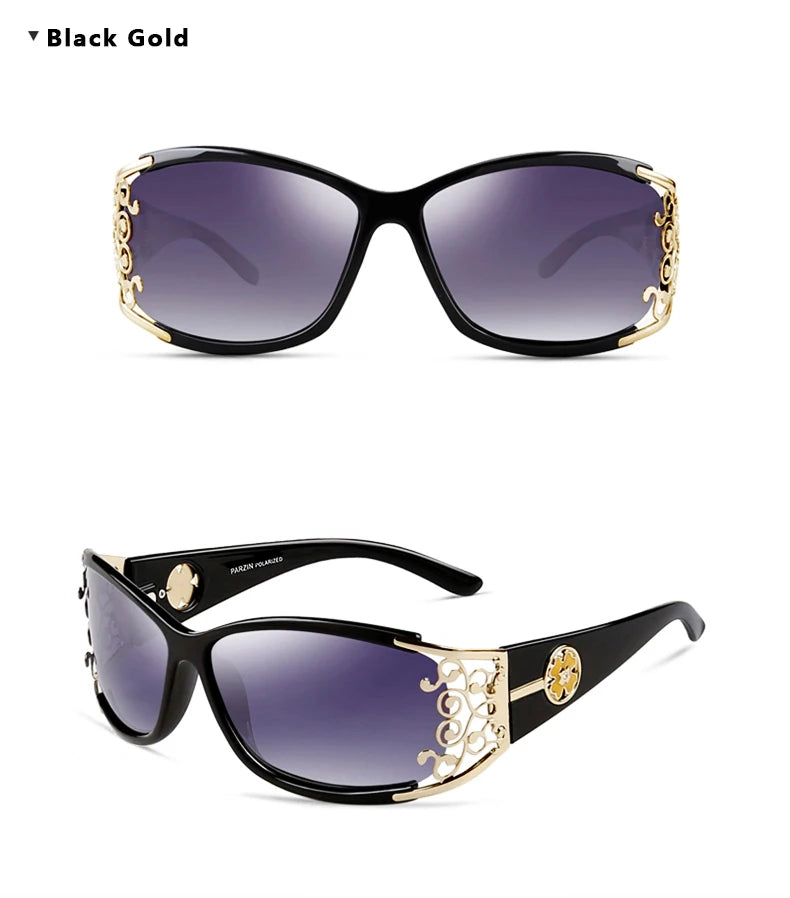 PARZIN Luxury Sunglasses Women Polarized Sun Glasses For Driving Vintage Female Ladies Shades Sunglasses Black With Packing PZ18