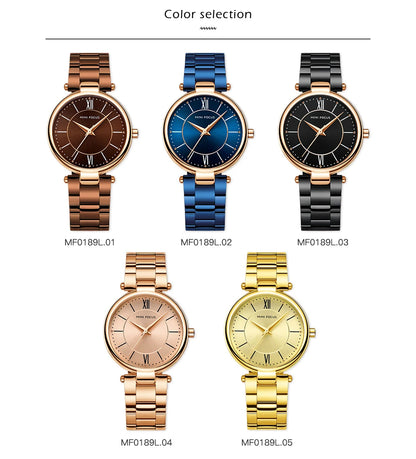 MINI FOCUS Stainless Steel Strap Watches for Women Waterproof Luxury Dress Quartz Wrist Watch Woman Lady Coffee Brown MF0189L