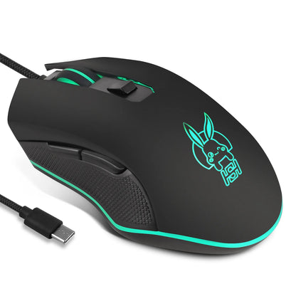 Färgstark lysande USB-C-mus med ljudavstängning för bärbar dator med Type-C – gamingmus