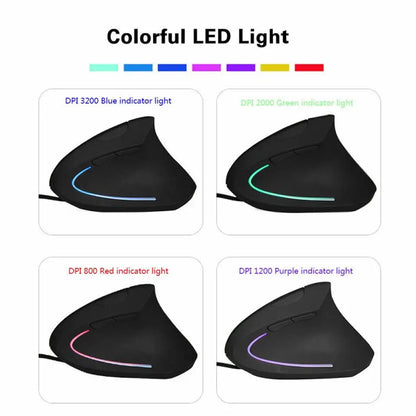 Wired Right Hand Vertical RGB Mouse Ergonomic Gaming Mouse 800 1200 1600 3200DPI USB Optical Wrist Healthy Mause for PC Computer
