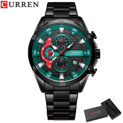 CURREN Men’s Watch – Luxury sports chronograph, quartz movement, all-steel, water-resistant