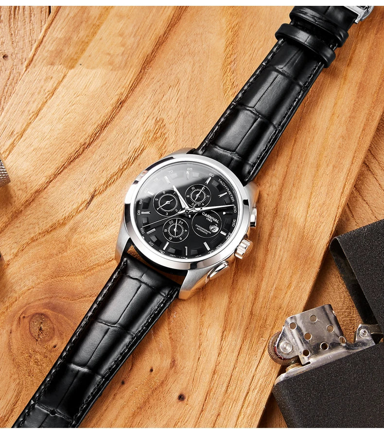 Men's Watch New Carnival Automatic Watches Men Business Mechanical Clock Leather Strap Waterproof Luxury Brand Clock