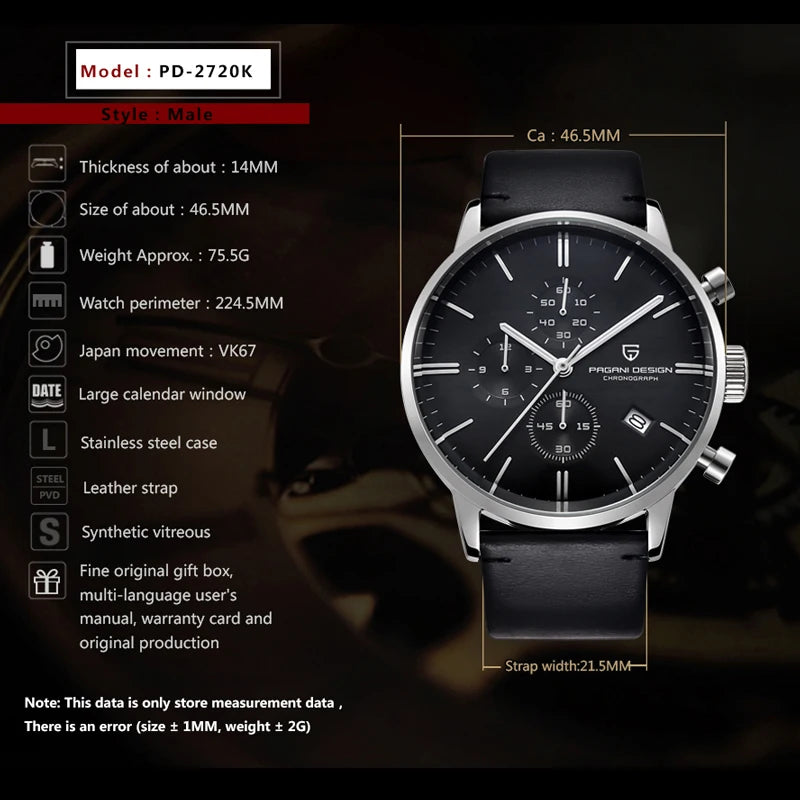 2026 New PAGANI DESIGN Brand Luxury Watches For Men Automatic Date Watch Waterproof Chronograph VK67 Movement Relogio Masculino
