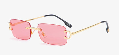 Kachawoo retro rectangular sunglasses rimless male female uv400 small sun glasses fashion blue pink gold metal birthday gifts