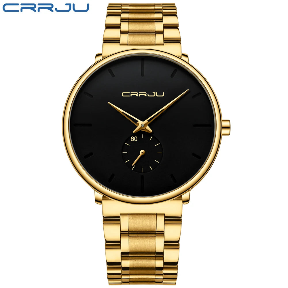 Ceas pentru bărbați CRRJU – Ceas de mână din oțel inoxidabil, stil casual și luxos, rezistent la apă, ceas sport cu cuarț pentru bărbați