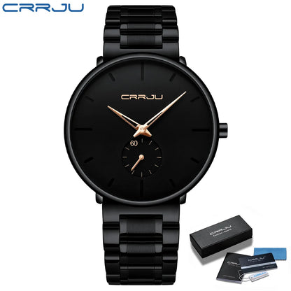 Ceas pentru bărbați CRRJU – Ceas de mână din oțel inoxidabil, stil casual și luxos, rezistent la apă, ceas sport cu cuarț pentru bărbați