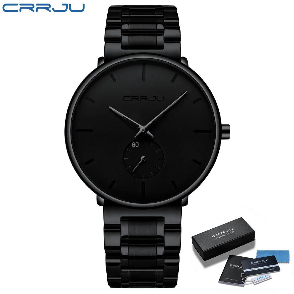 Ceas pentru bărbați CRRJU – Ceas de mână din oțel inoxidabil, stil casual și luxos, rezistent la apă, ceas sport cu cuarț pentru bărbați