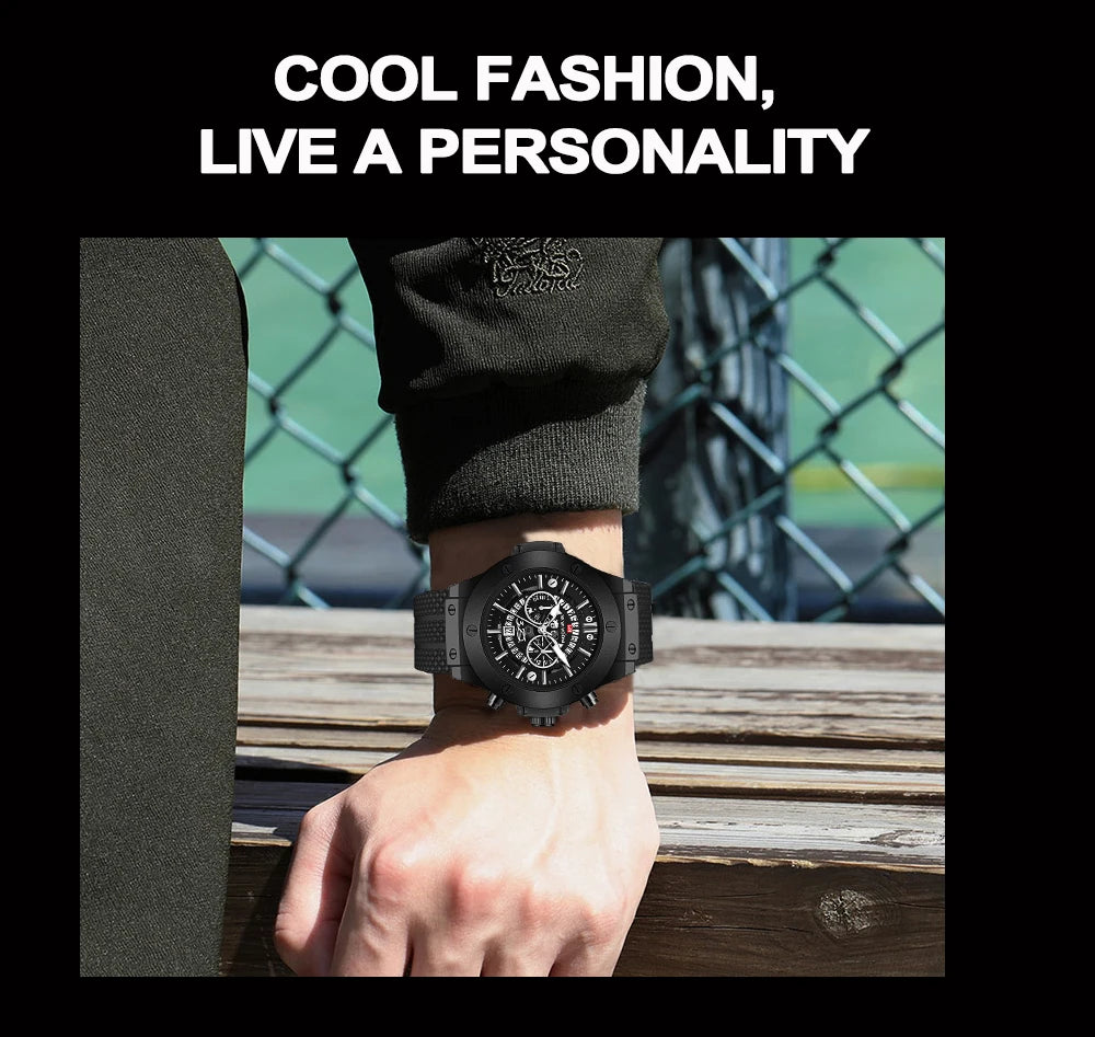 Herenhorloge Luxe Sport Siliconenband Japans uurwerk Kalender Kwarts Waterdicht horloge Relogio Masculino