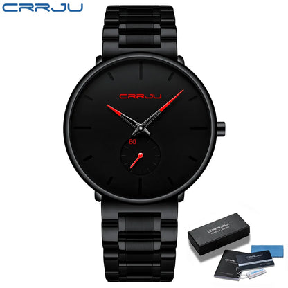 Ceas pentru bărbați CRRJU – Ceas de mână din oțel inoxidabil, stil casual și luxos, rezistent la apă, ceas sport cu cuarț pentru bărbați