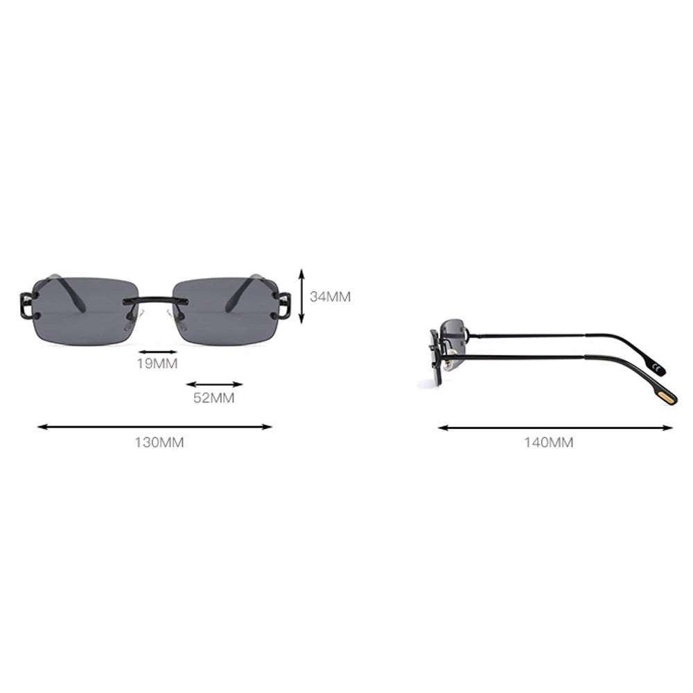 Kachawoo retro rectangular sunglasses rimless male female uv400 small sun glasses fashion blue pink gold metal birthday gifts