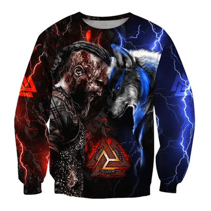 Ragnar and Wolf Valknut Tattoo 3D All Over Printed Hoodies Sweatshirt Zipper Hoodies Women For Men Pullover Cosplay Costumes