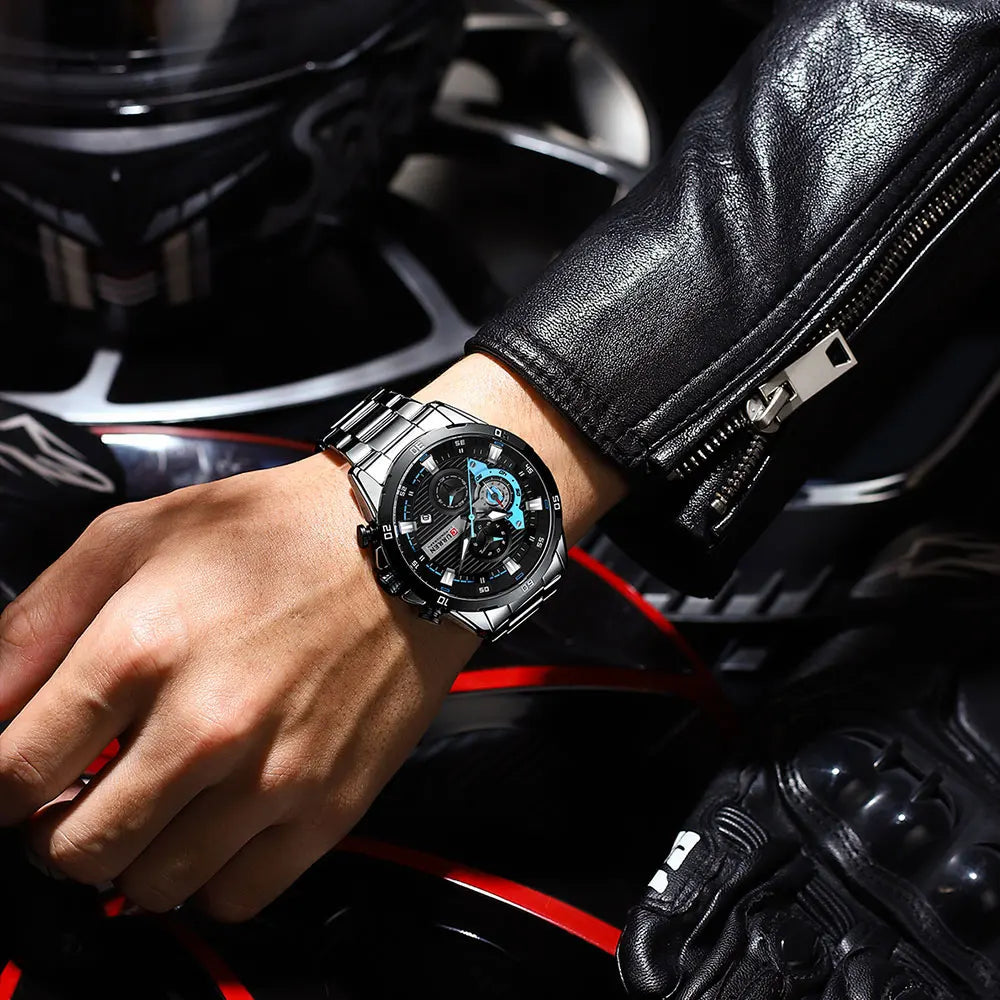 CURREN Men’s Watch – Luxury sports chronograph, quartz movement, all-steel, water-resistant